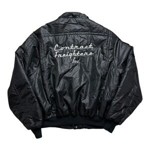 Vintage Pro Fit Contract Freighters Inc Trucker Bomber Jacket Black XL USA Made